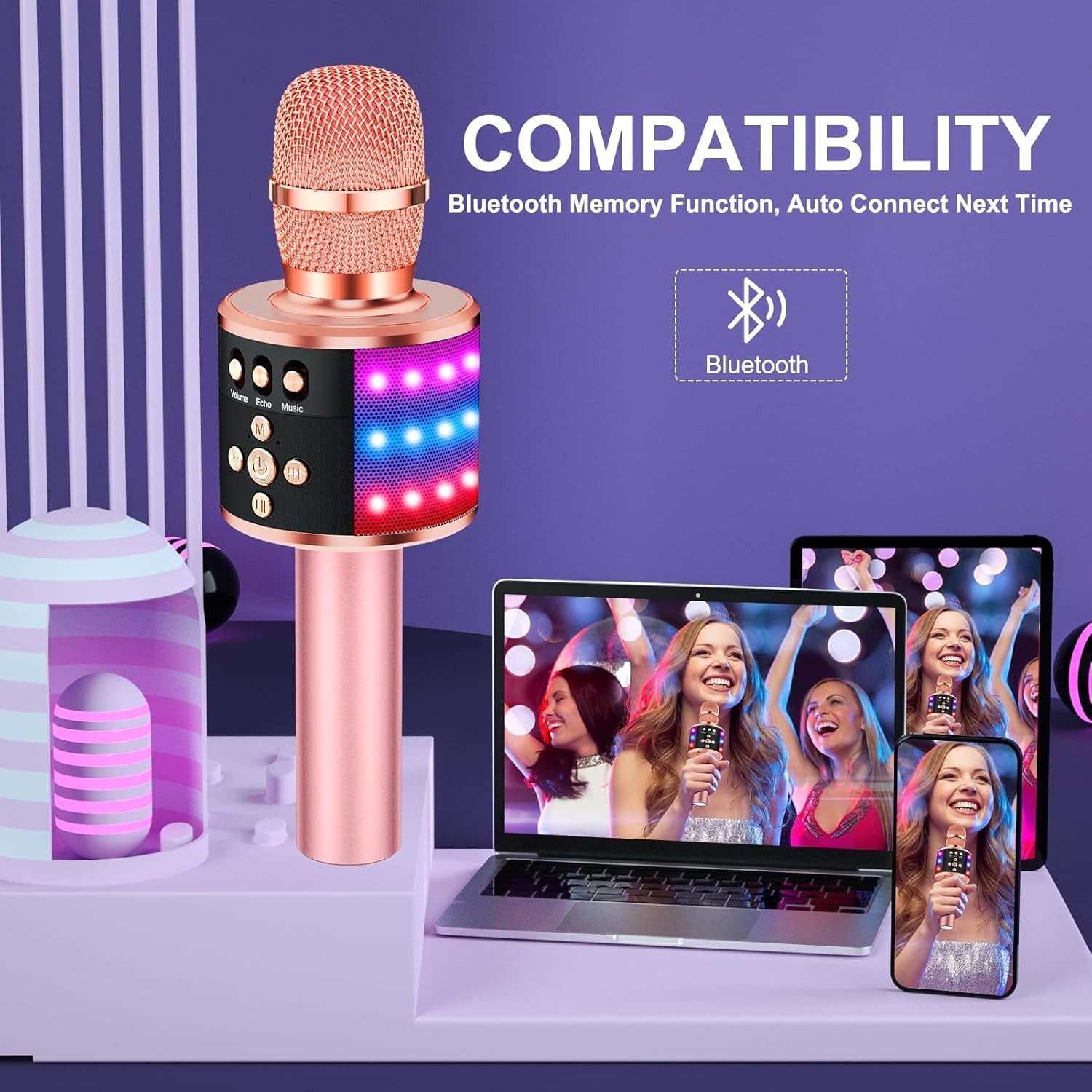 Karaoke Microphone for Singing - Portable Bluetooth Speaker
