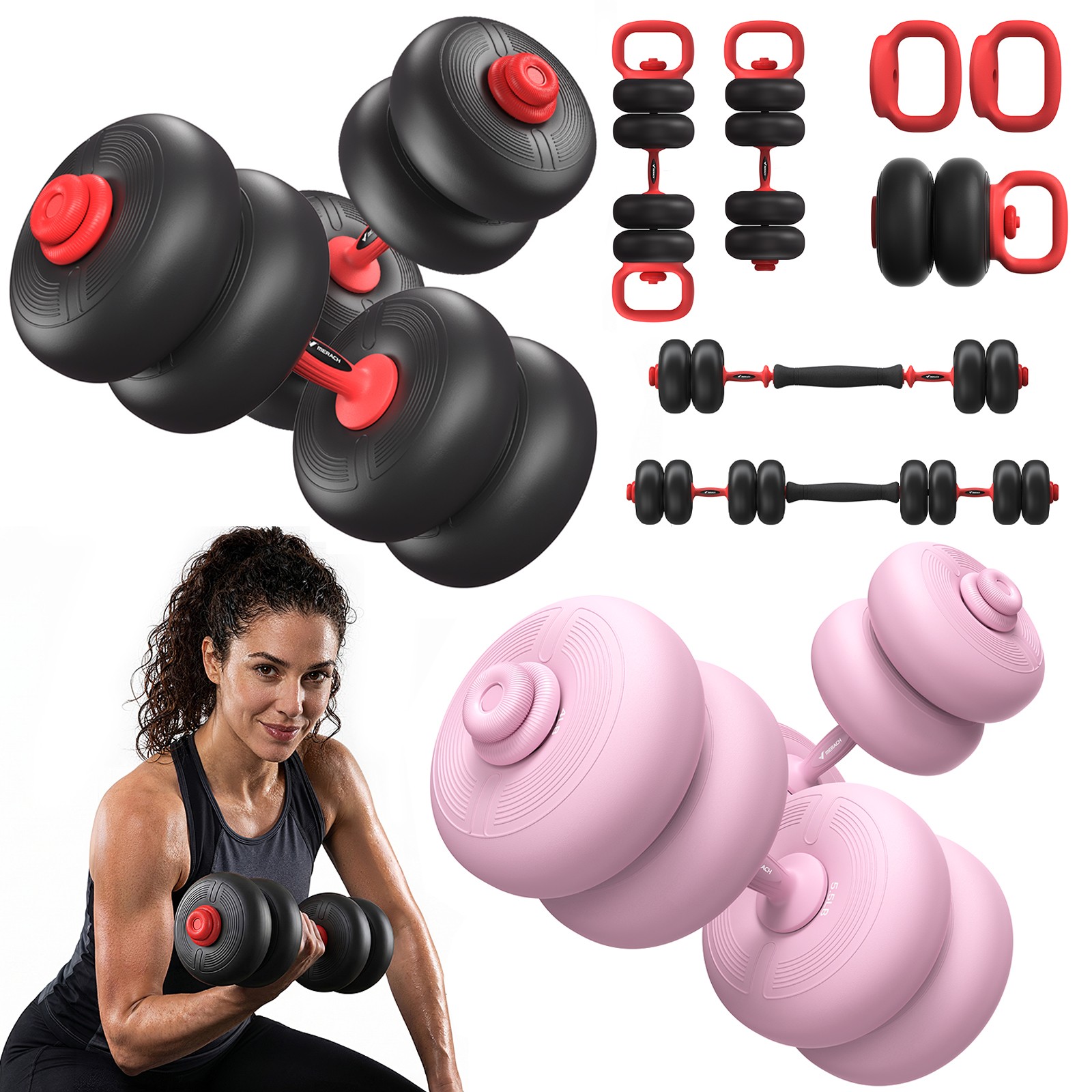 MERACH 45lbs 5-in-1 Dumbbell Set Barbell Weight  Kettlebell Push Stand for Home