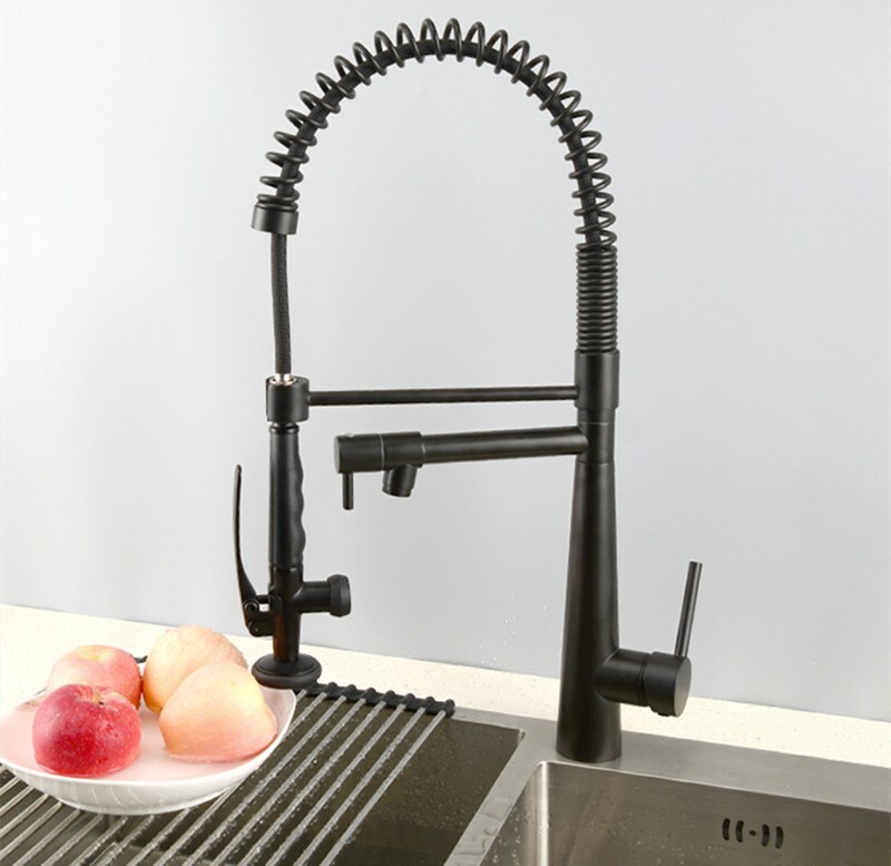 Brass Kitchen Faucet Pull Out/Down Kitchen Sink Water Tap Single Handle Black