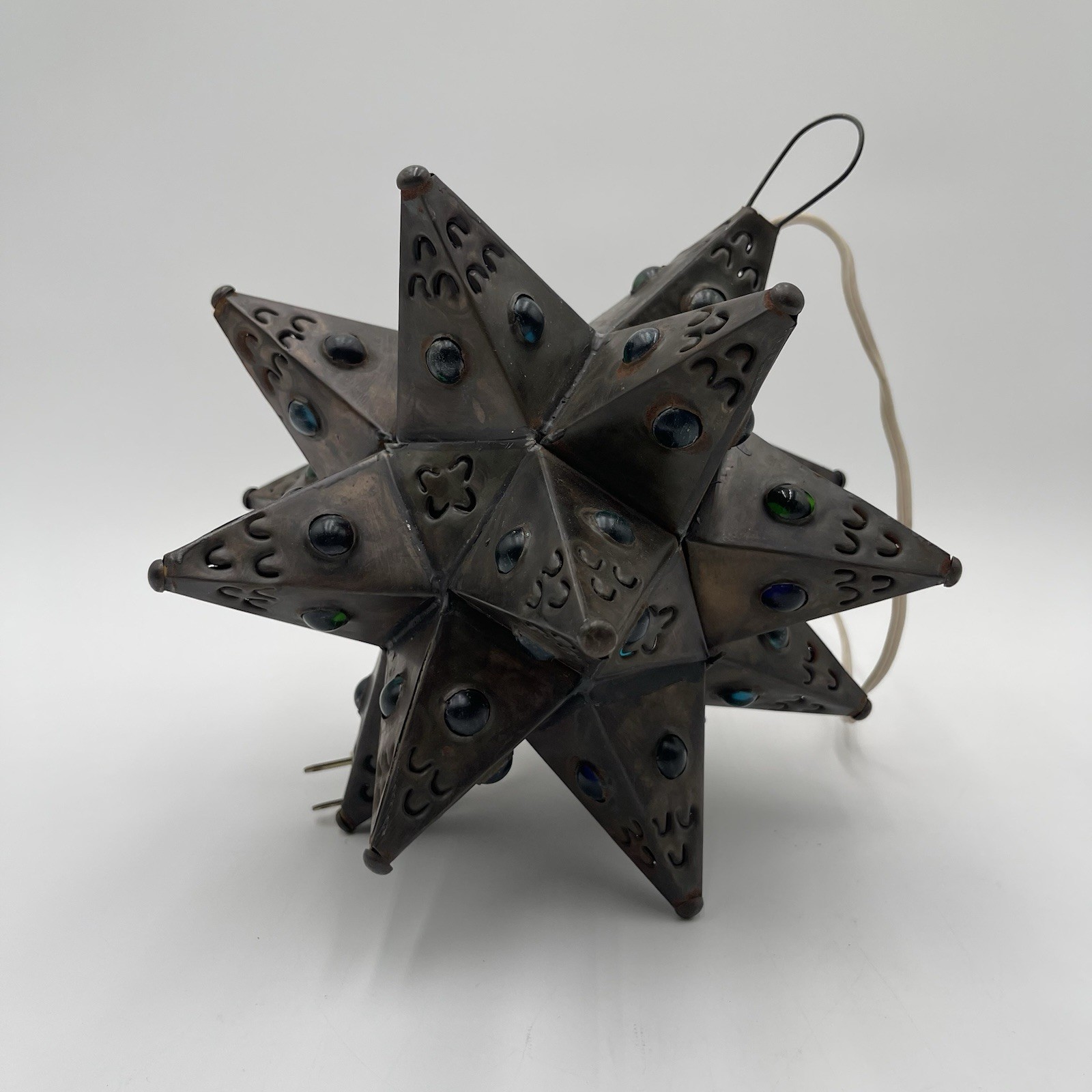 18 Point Star Light Handmade Mexican Scones Aged Tin Star Cut with Marbles