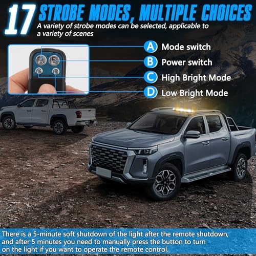 48LED Magnetic Strobe Light, Remote Control Wireless Rechargeable, 17 Amber