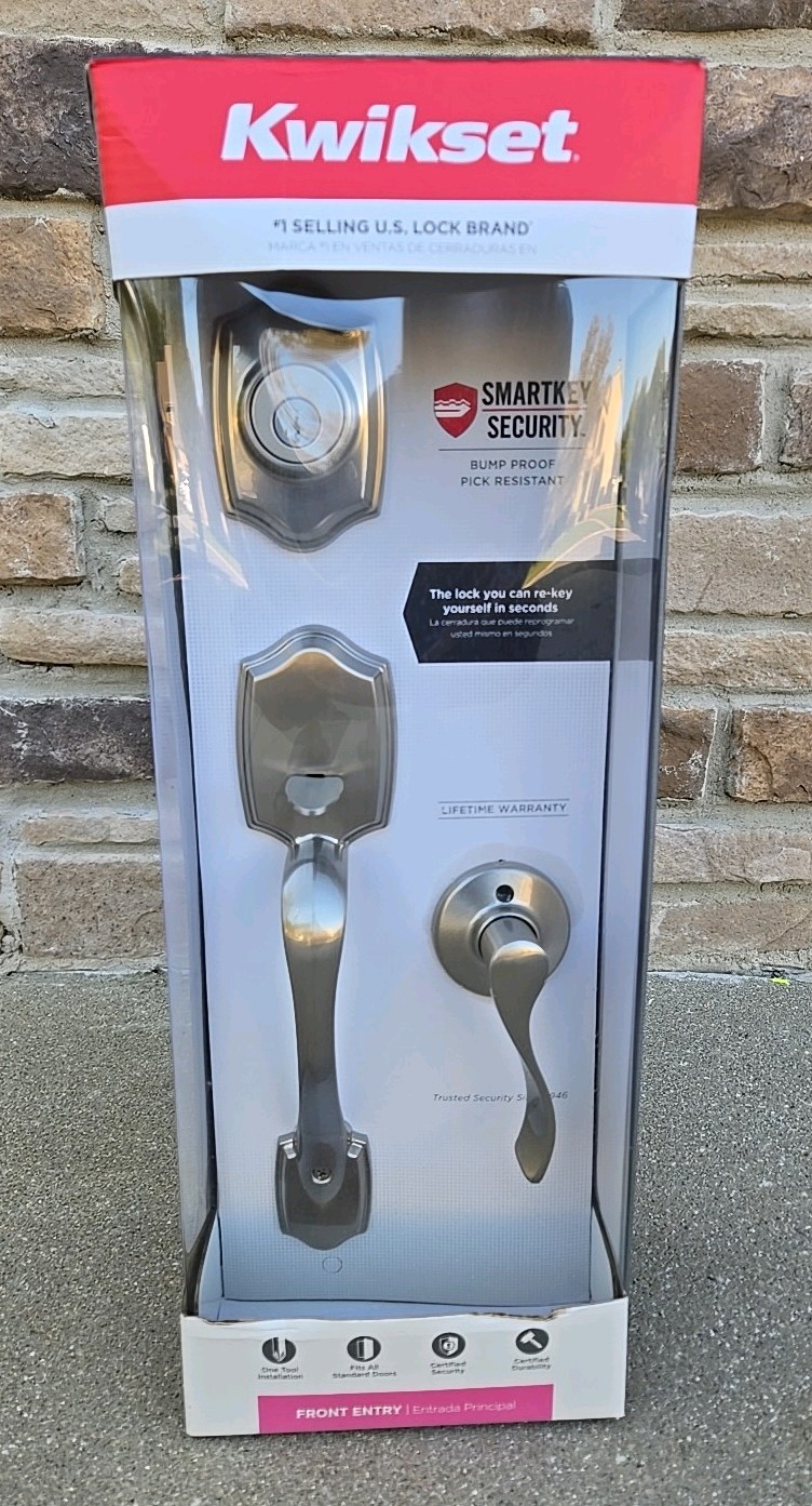 Kwikset Satin Nickel Front Door Entry Dead Bolt Lock Set, NEW IN BOX