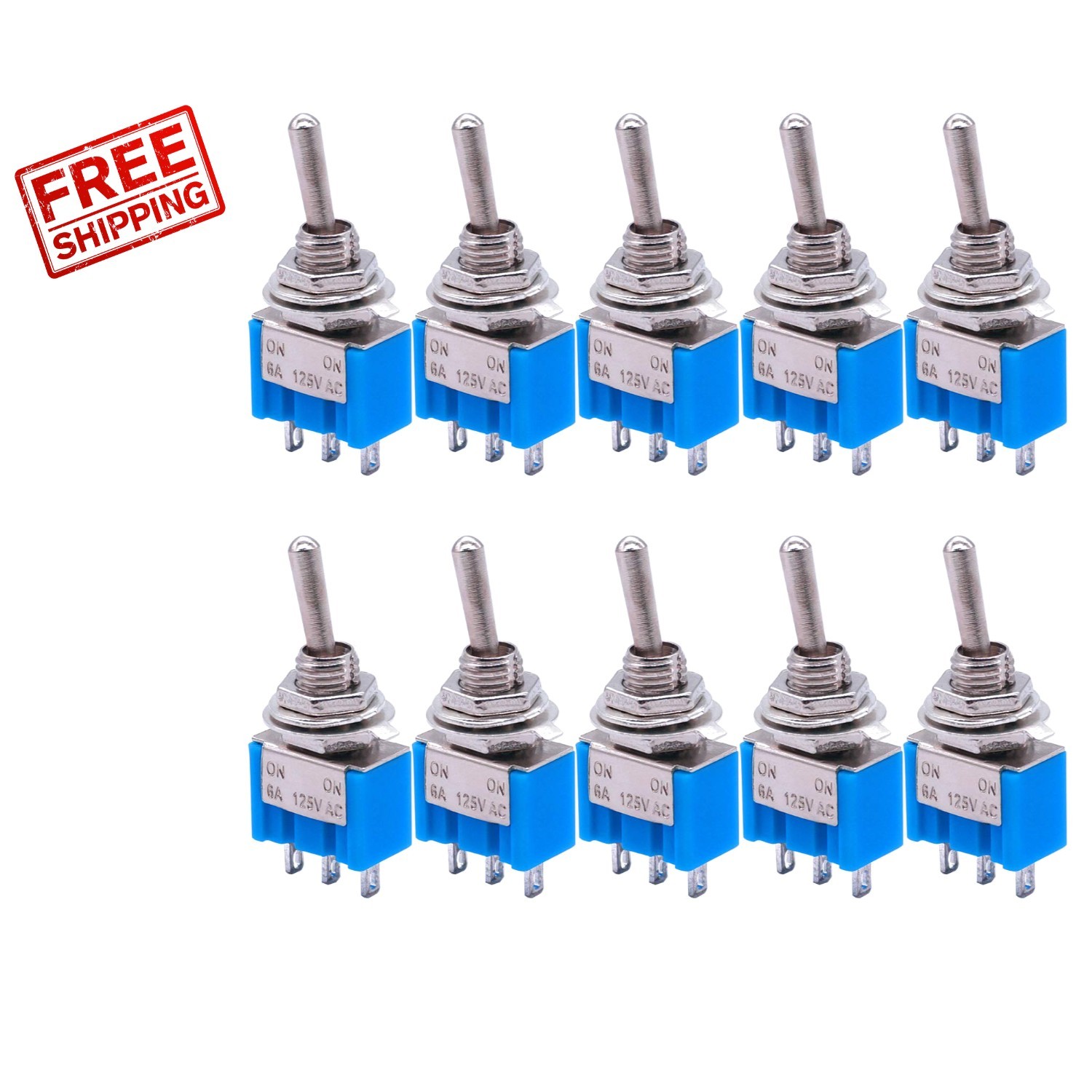Durable 10pcs SPDT Mini Toggle Switches - 6A 125V AC Quick Connect Variety