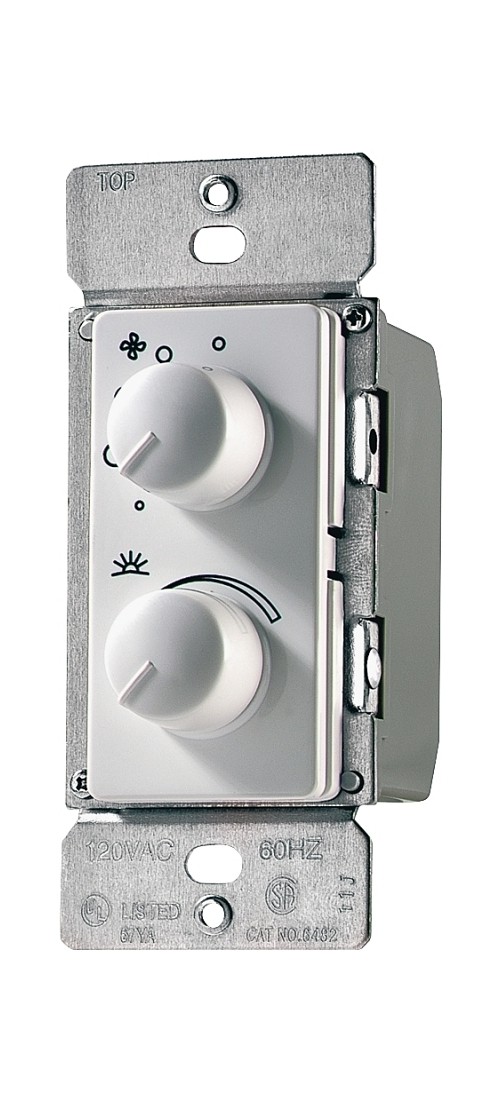 Combination Dimmer and Fan Control Switch, Rotary, 4-Speed, 1.5A/300W, White