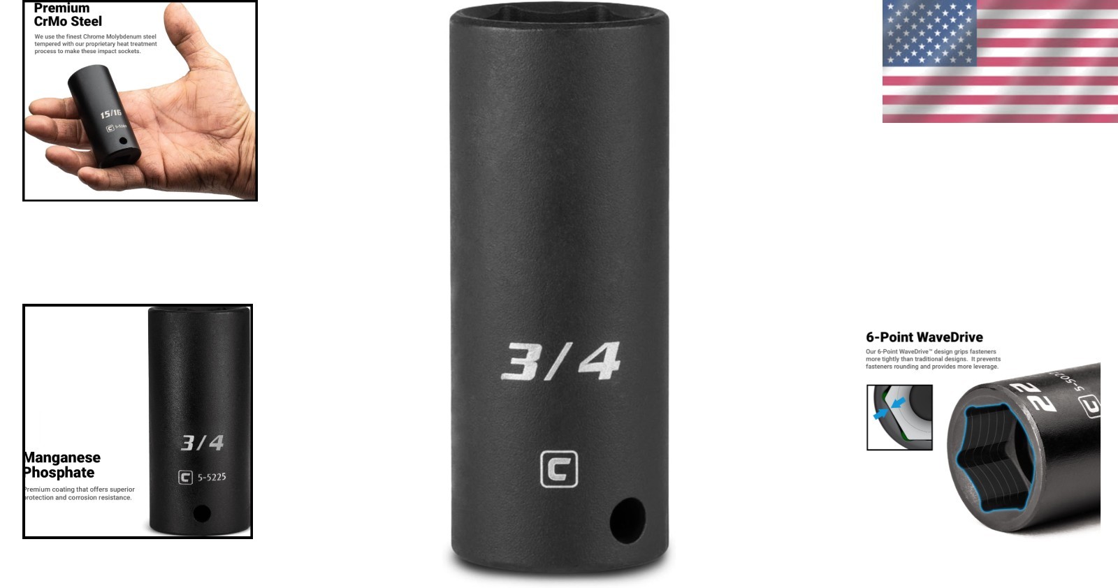3/4-Inch Deep Impact Socket, 3/8-Inch Drive, 6-Point for Professionals