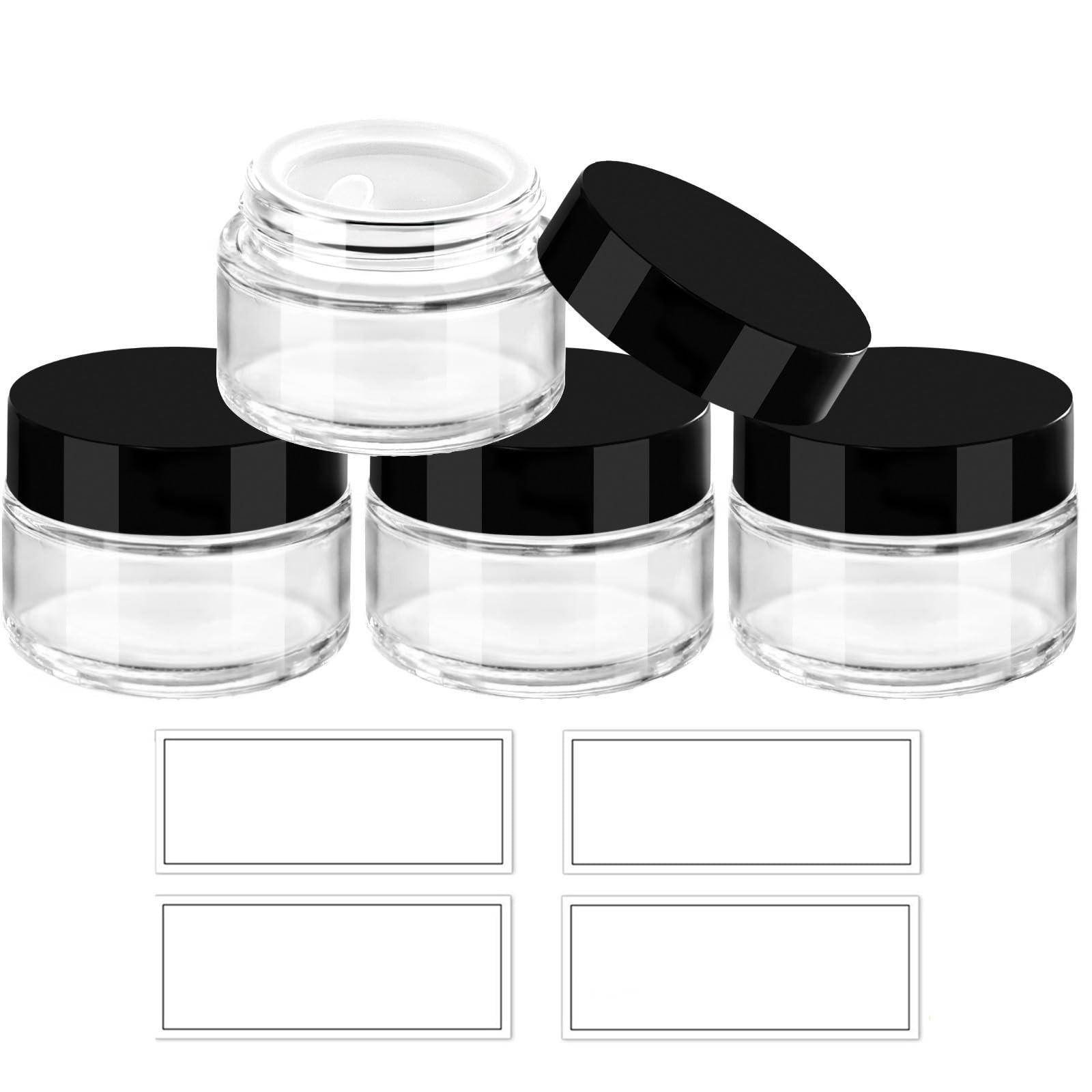 1 oz Glass Jars with Lids & Inner Liners, 4 Pack Small Glass Jars Thick Round