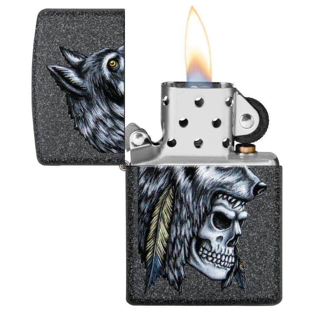 Zippo Wolf Skull Feather Design