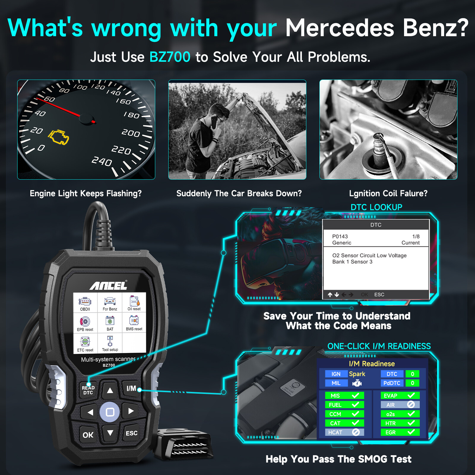 ANCEL OBD2 Scanner for Mercedes Benz All System Car Code Reader Diagnostic Tool