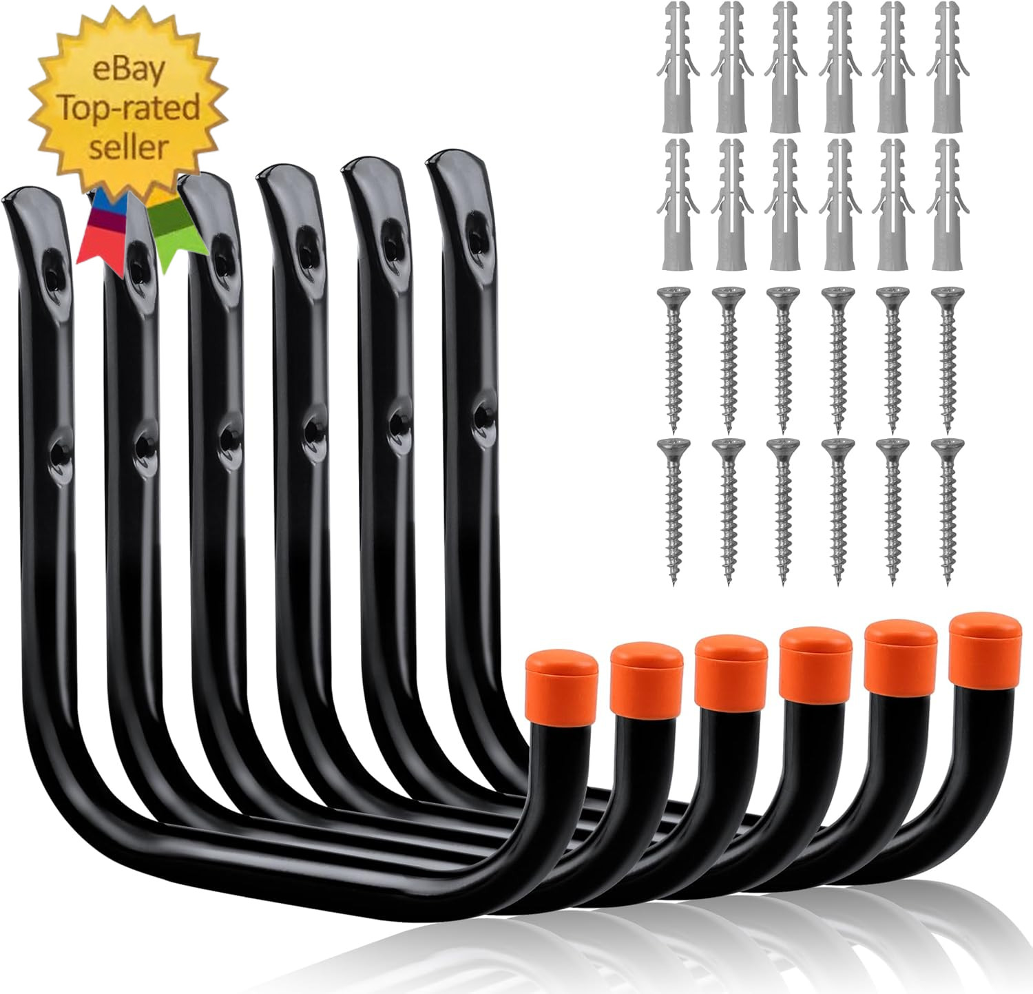 6 Pack 8 Inch Heavy Duty Garage Hooks, Wall Mount Storage Hangers for Ladder, Bi