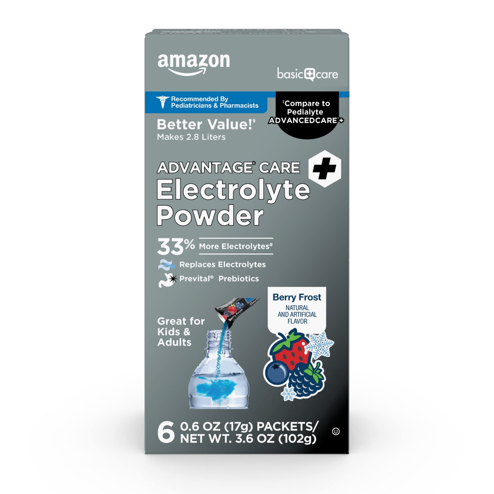 Amazon Basic Care Advantage Electrolyte 6 Count (Pack of 1), Berry