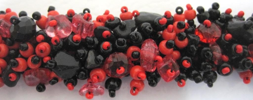 Guatemala Hand Beaded Bracelet Red & Black Raised Beads Adjustable