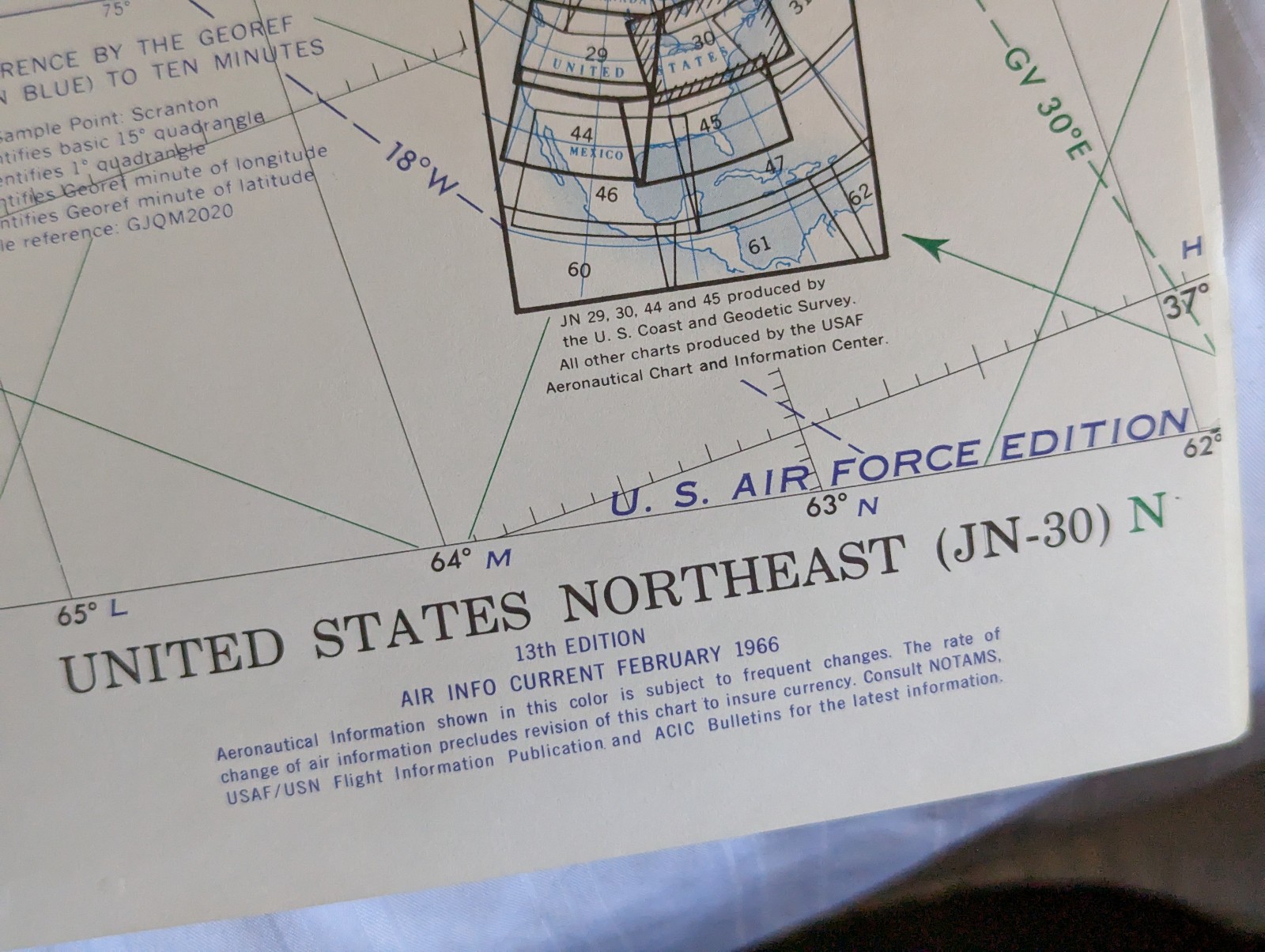 Jet Navigation Chart map US Northeast (JN-30) February, 1966