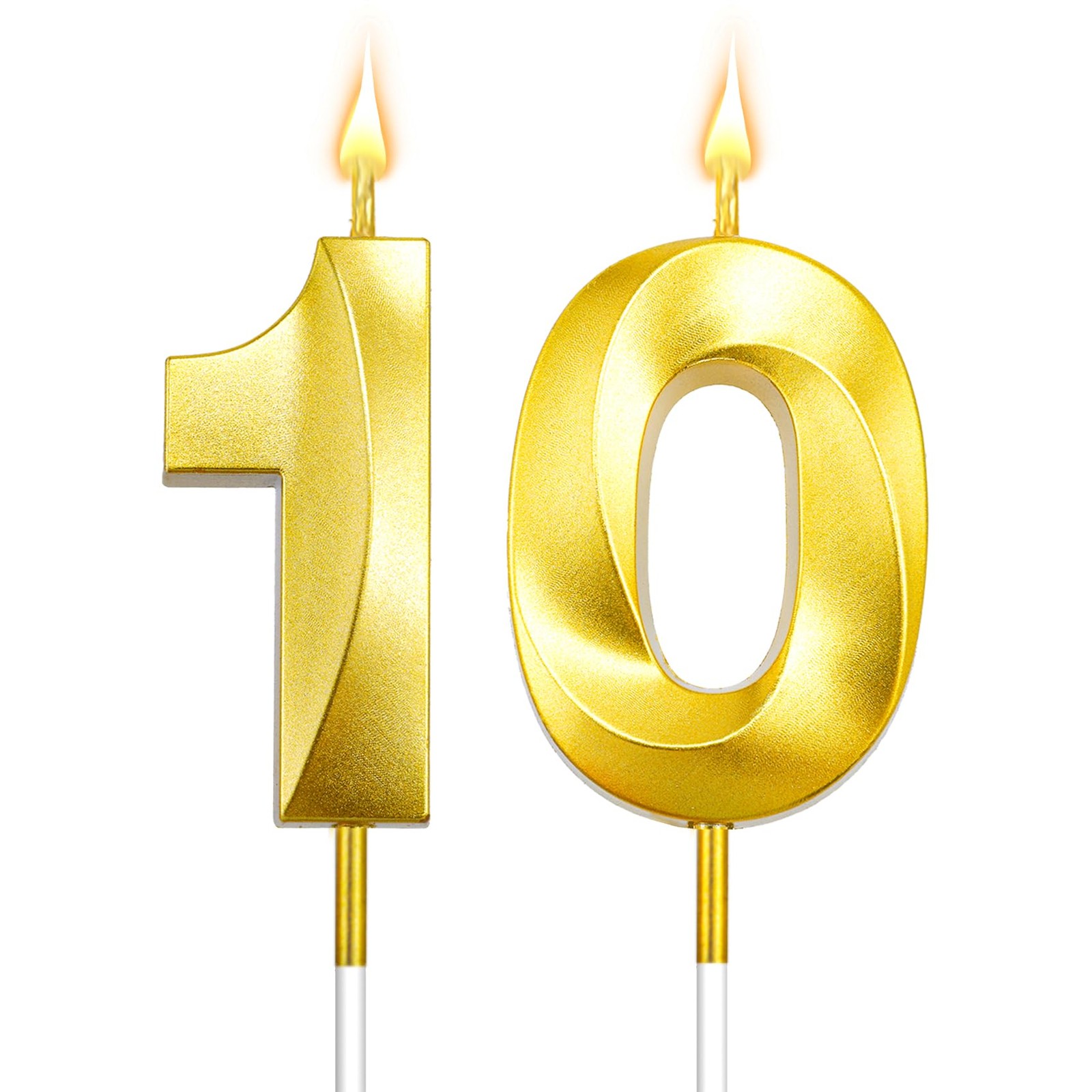 Number 10 Birthday Candle for 10th Birthday Decorations for Boys Girls Gold