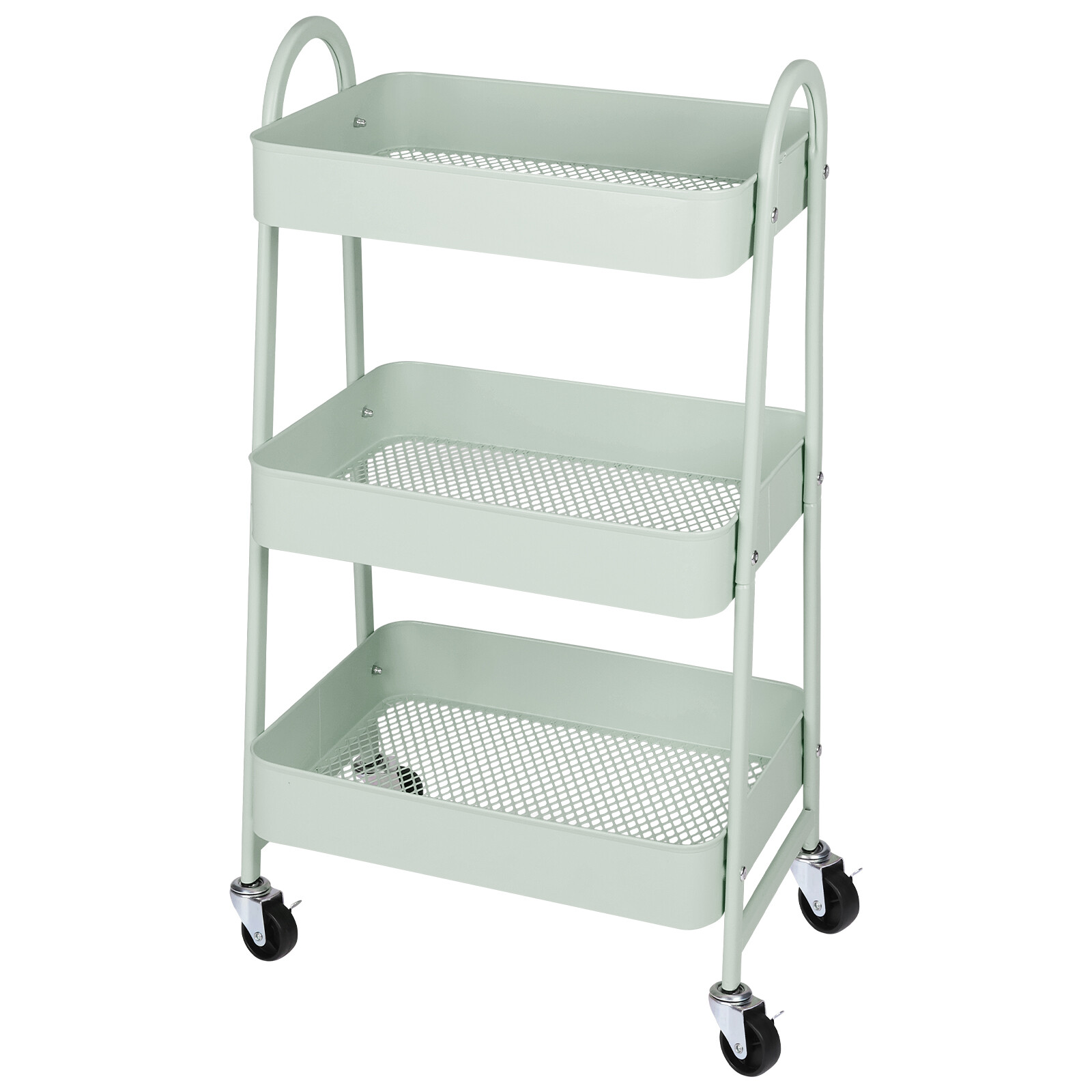3-Tier Small Kitchen Storage Trolley, Colored Metal Trolley, Mobile Storage Rack