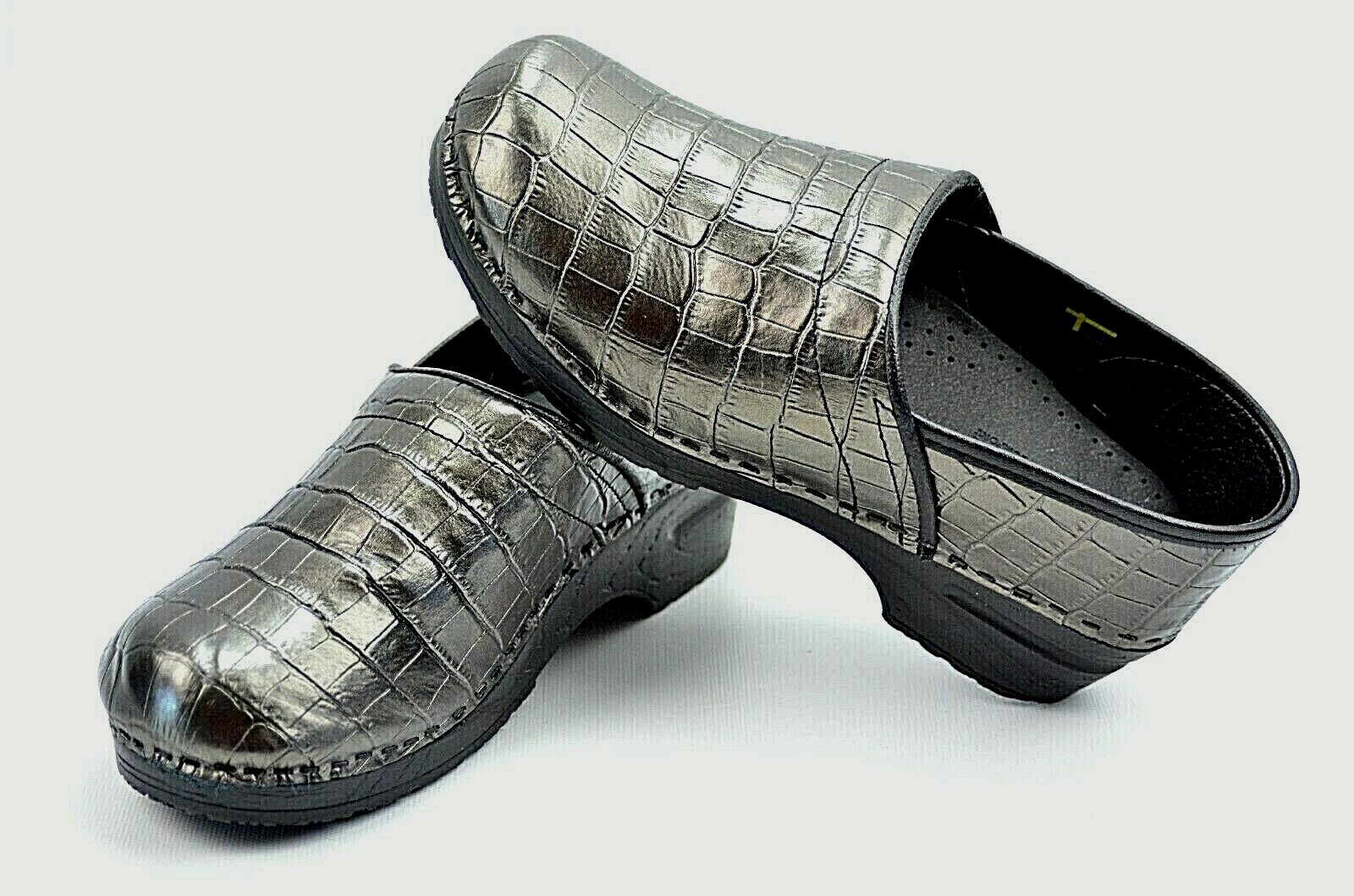 Bjork Womens Professional Animal Print Leather Clog Shoes Grey U.S sz 7.5 EU 38