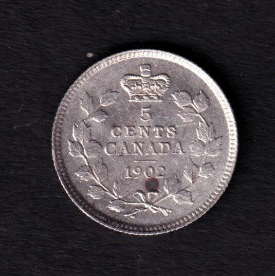 Canada 1902 Plain 5c Five Cent Silver Coin King Edward VII AU .925 #6