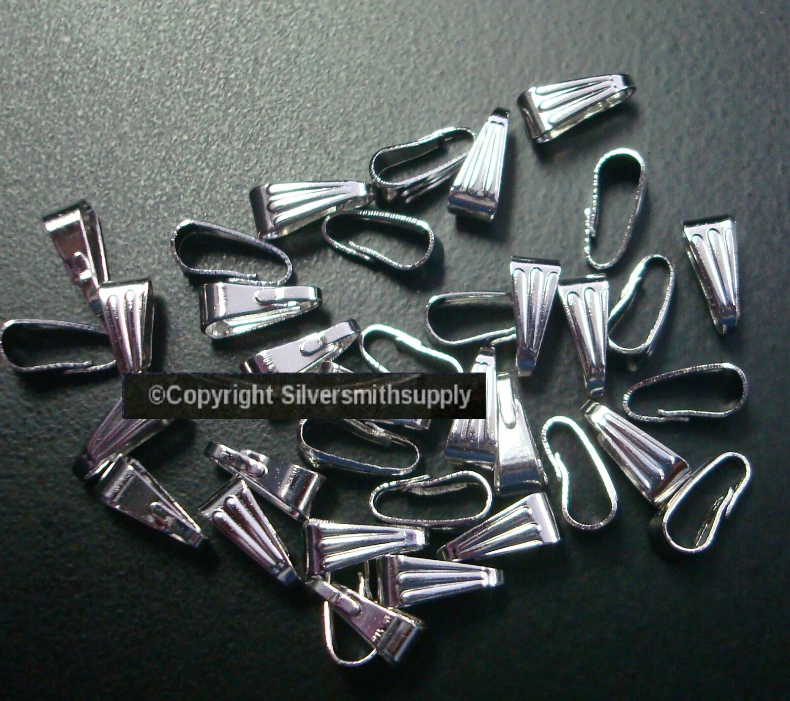 36 Snap on pendant BAILS Wh Gold Pl 8x3mm snaps on to loop up eyes eyepin GPB005