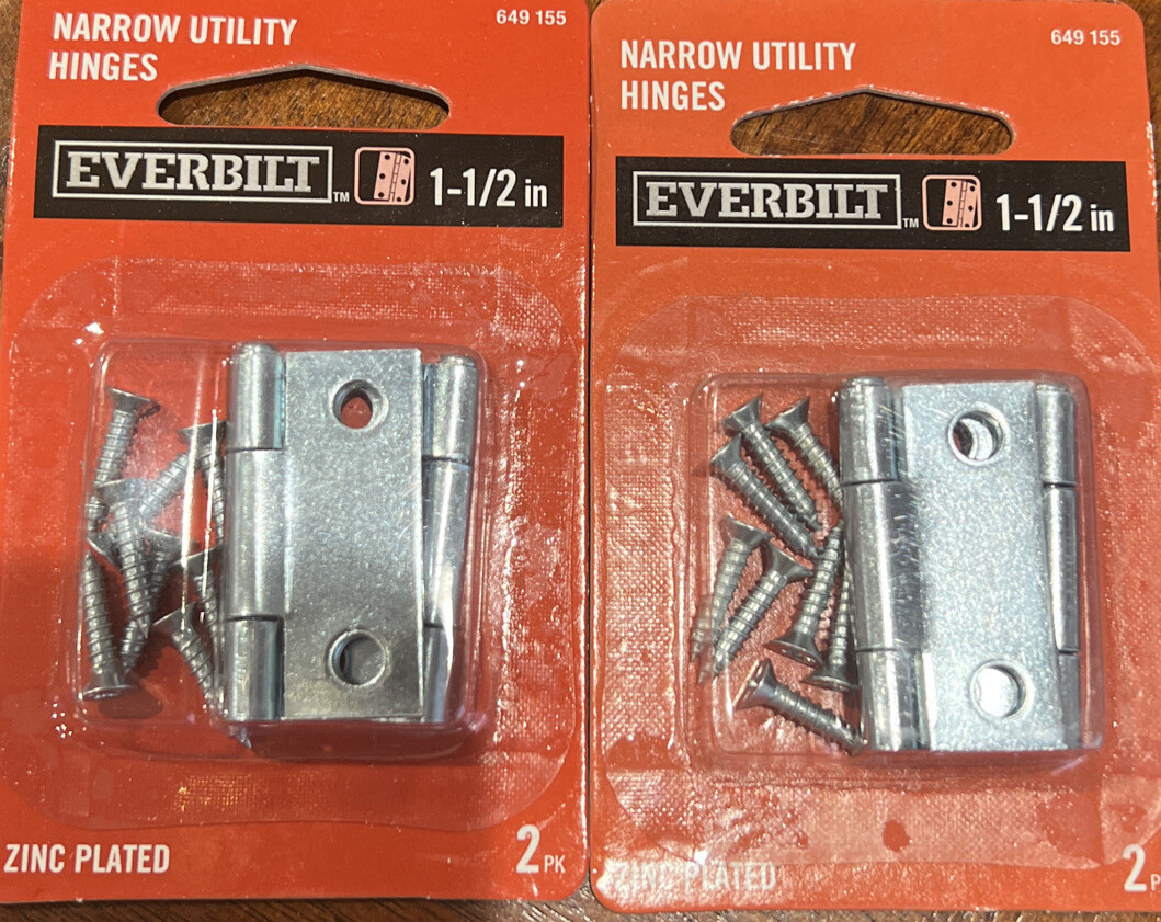 LOT OF 2 - Everbilt 1-1/2 in. Zinc-Plated Narrow Utility Hinge (2-Pack) 649 155