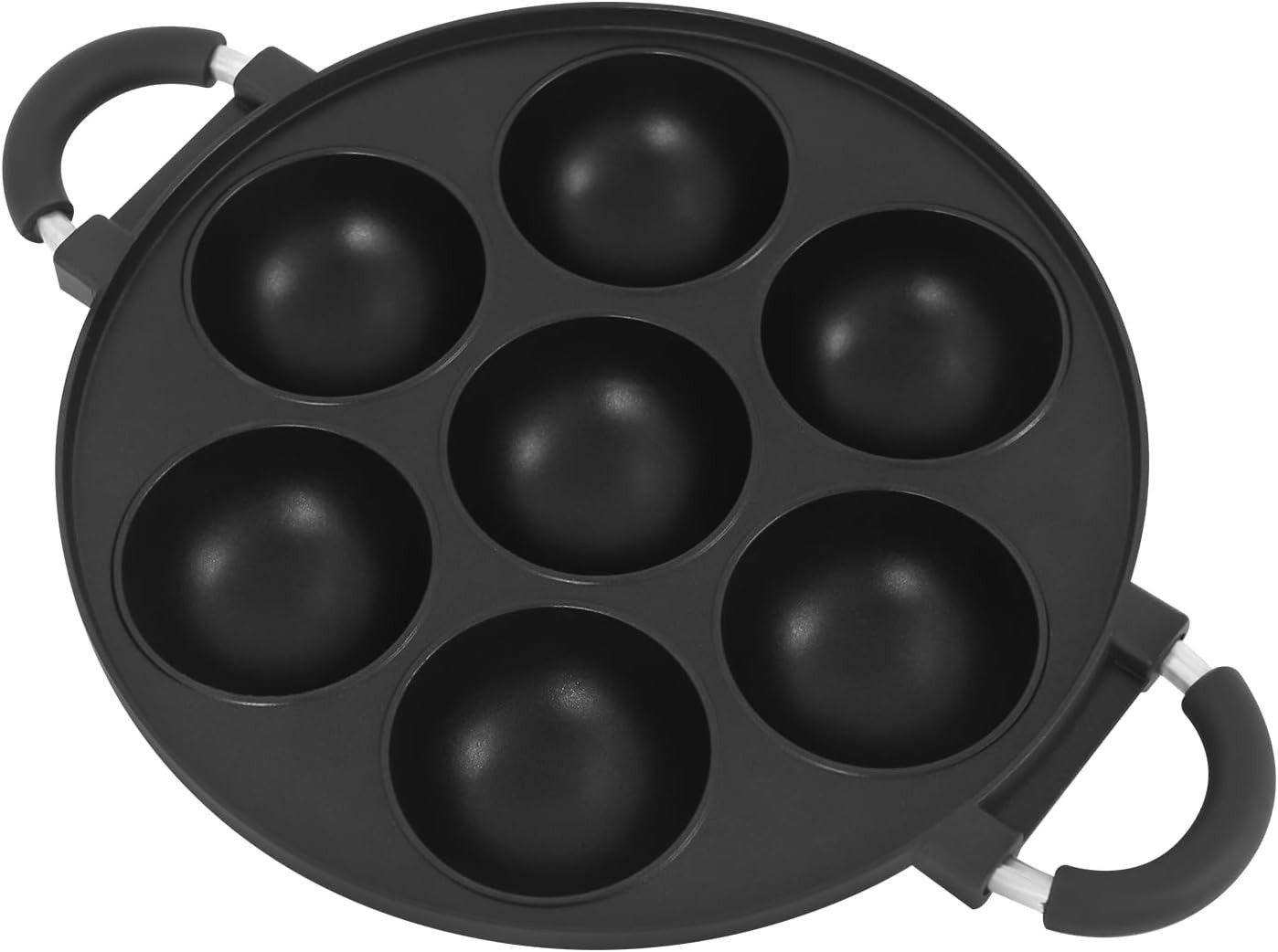 7-Hole Cast Iron Omelette Pan,Nonstick Takoyaki & Pancake Pan,Large Aperture