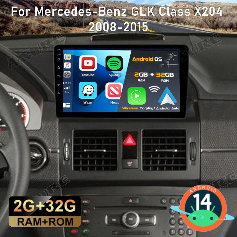 For 2008-2015 Mercedes-Benz GLK350 X204 Android 14 CarPlay Stereo Radio GPS Navi