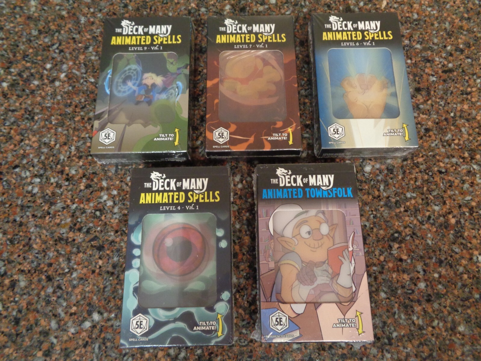 Set of 5 Deck of Many Animated Spells Level 4 6 7 9 Townsfolk Cards Sealed New