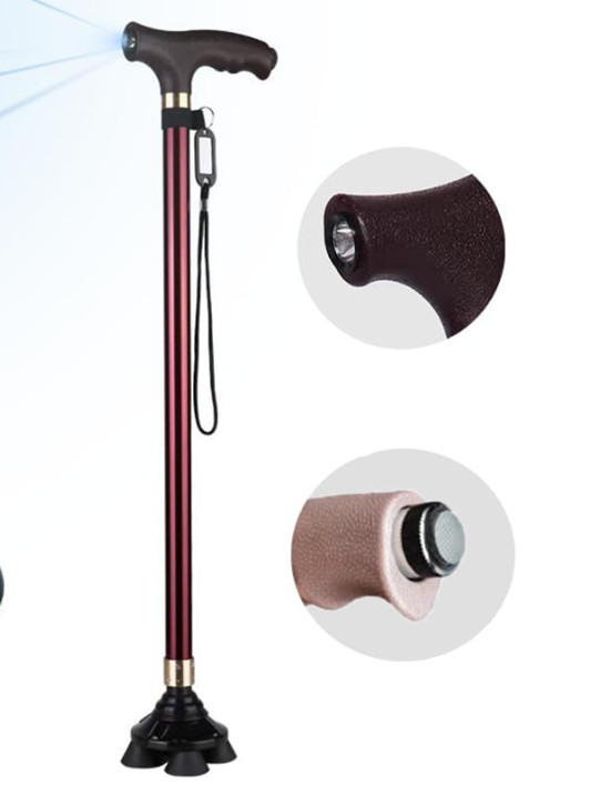 Adjustable 27-36" Walking Cane with LED Light Stability Tip Wrist Strap - Red