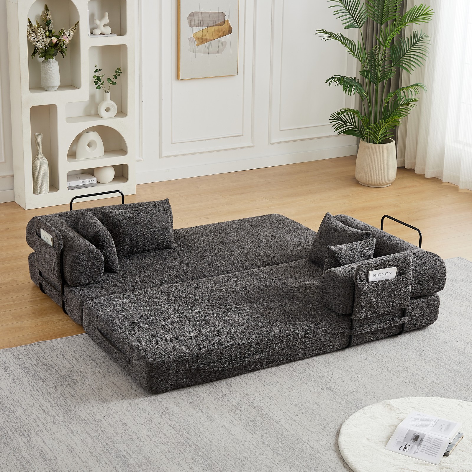 78.7" Convertible Sleeper Sofa Bed w/Cylindrical Pillow, Folding Sofa Bed Grey