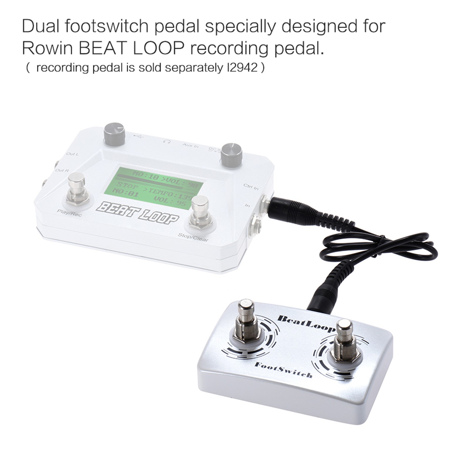 Rowin BeatLoop Dual Footswitch Foot Switch Pedal For Rowin LOOP Effect Pedal