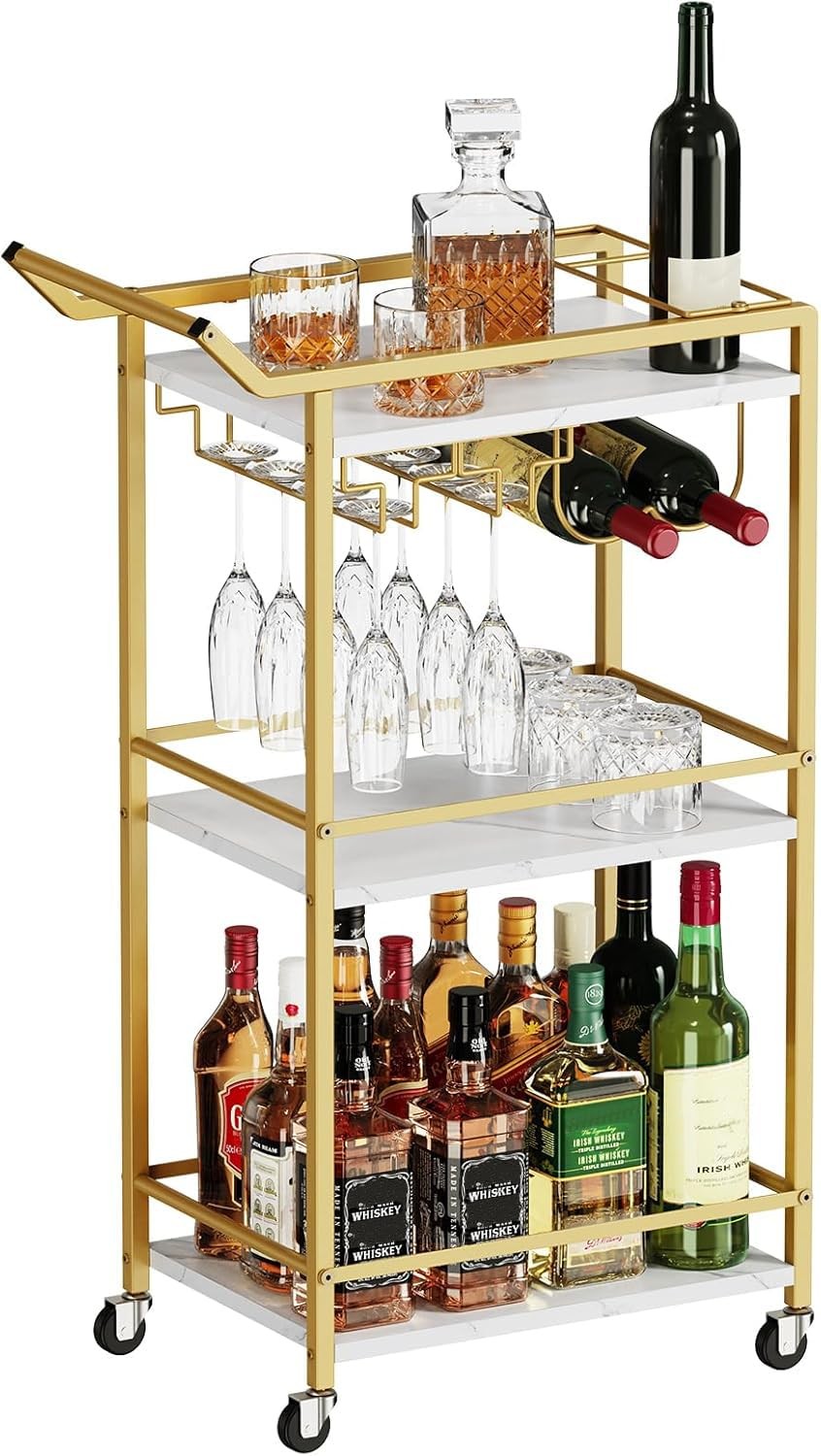 3 Tier Bar Cart, Mini Liquor Utility Cart for Wine Beverage Dinner Party, Rol...