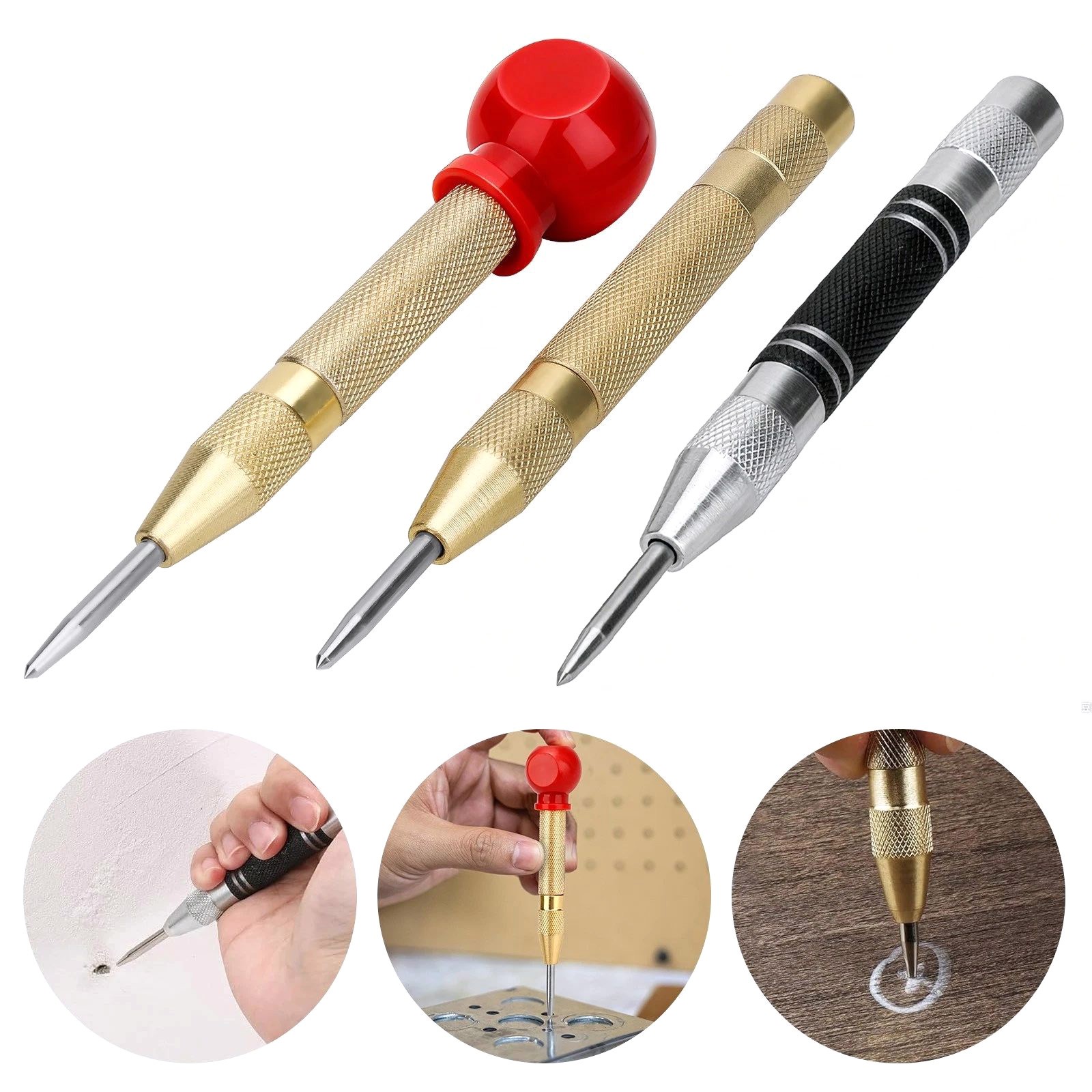 3 Pack Automatic Punch Alloy Steel for Woodworking DIY Home Projects Workshop