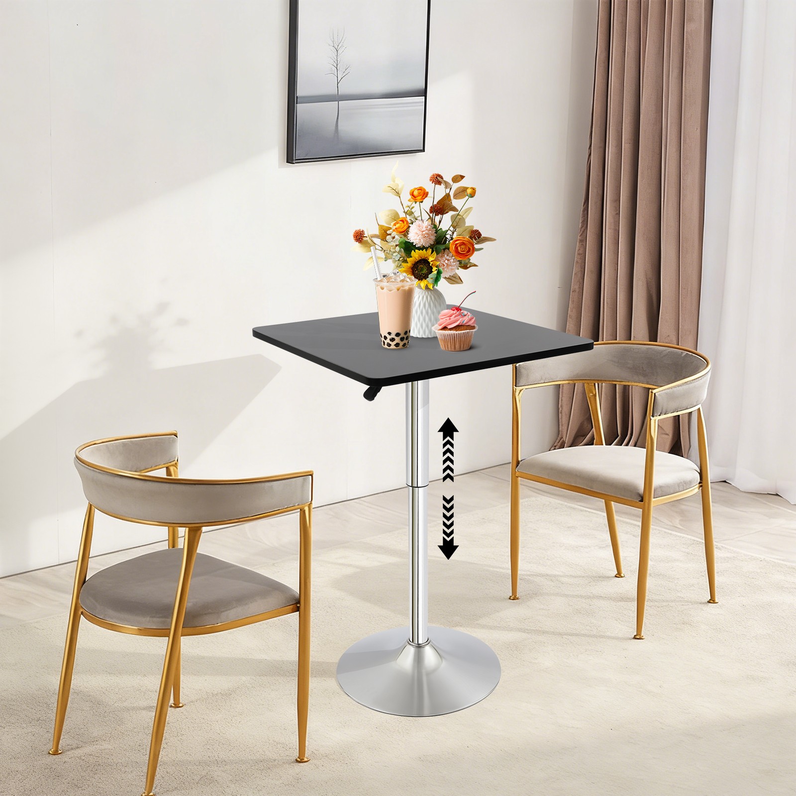 Modern Bar Table Metal Sofa Side Table Cafe Table Height Adjustable End Table