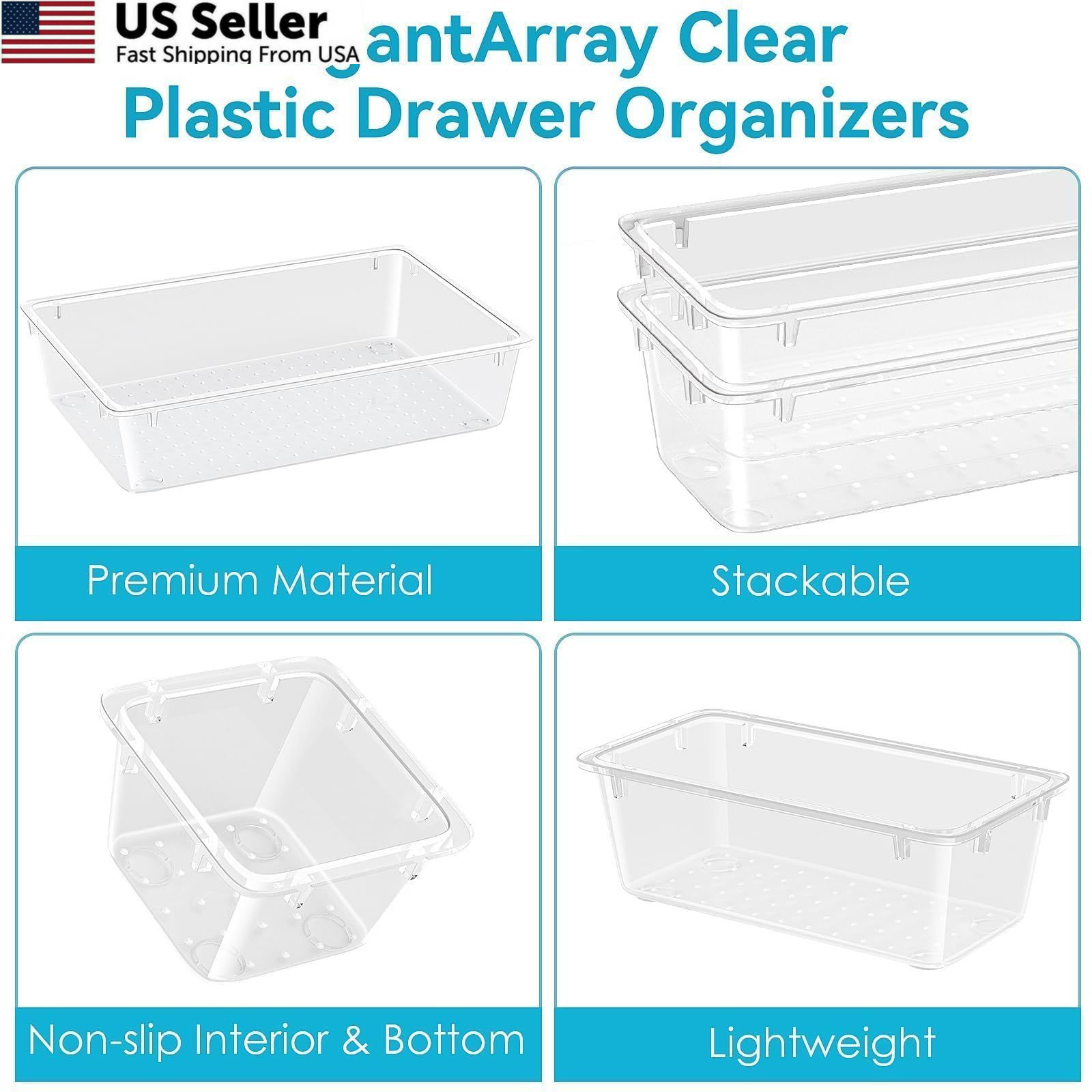 ElegantArray 12 PCS Drawer Organizer Set, 4 Sizes Tool Storage 12 Pcs, Milky
