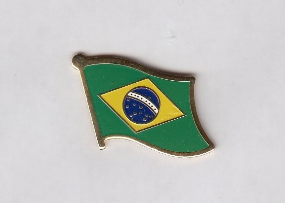 BRAZIL Patriotic Country waving flag 1" lapel pin badge c/b