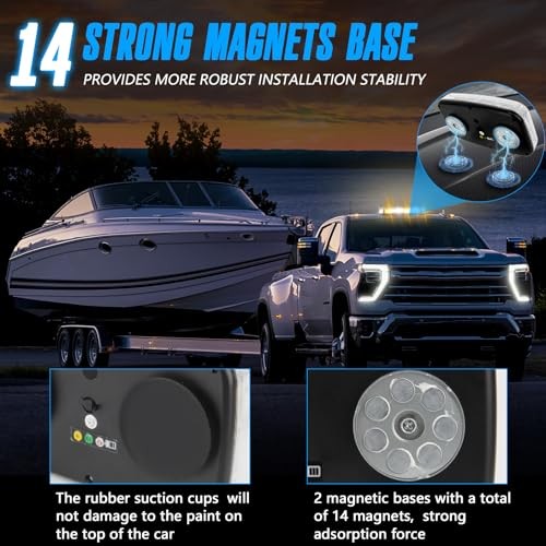 48LED Magnetic Strobe Light, Remote Control Wireless Rechargeable, 17 Amber
