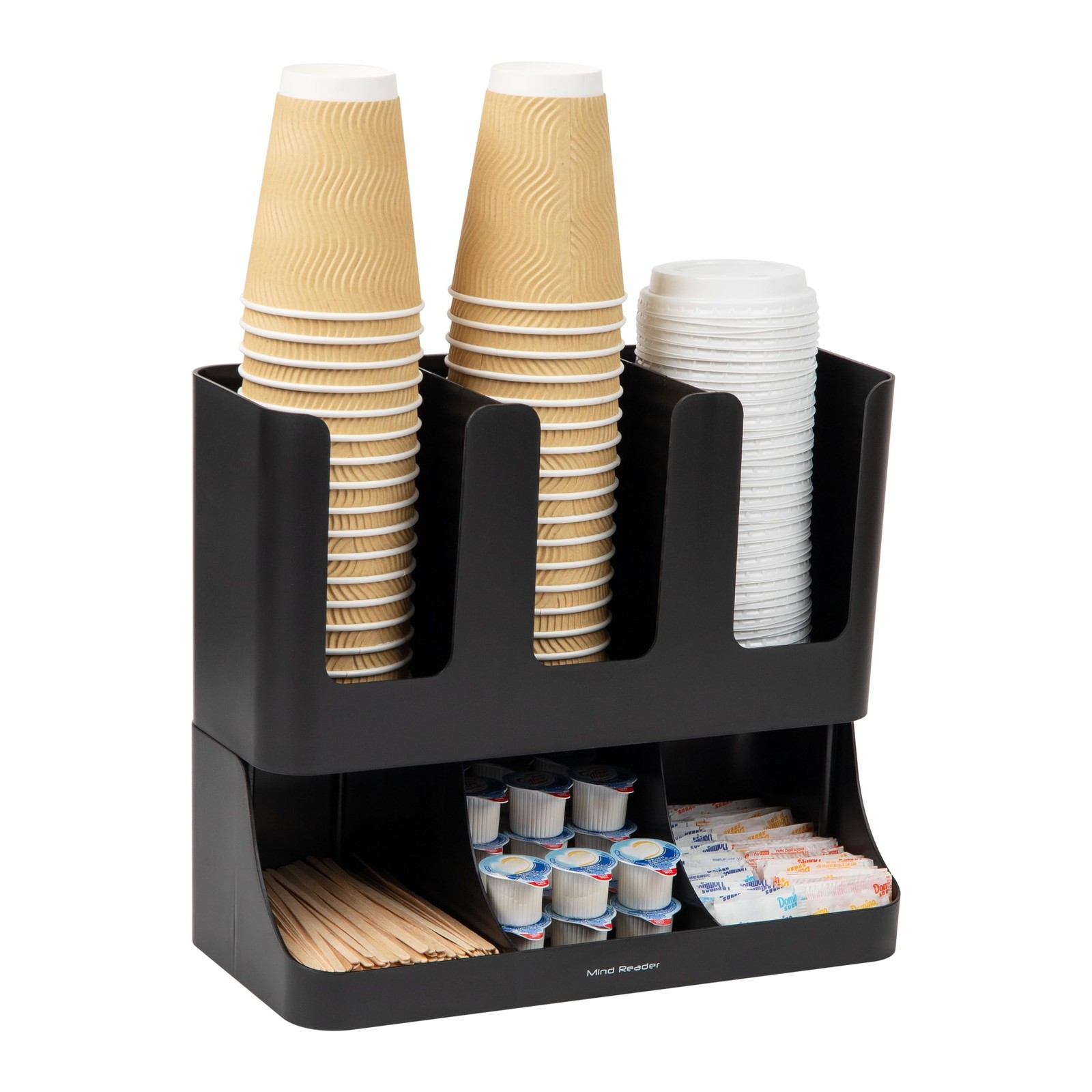 Mind Reader Condiment Station, 6-Compartment, 13" L x 6.4" W x 11.5" H, Black
