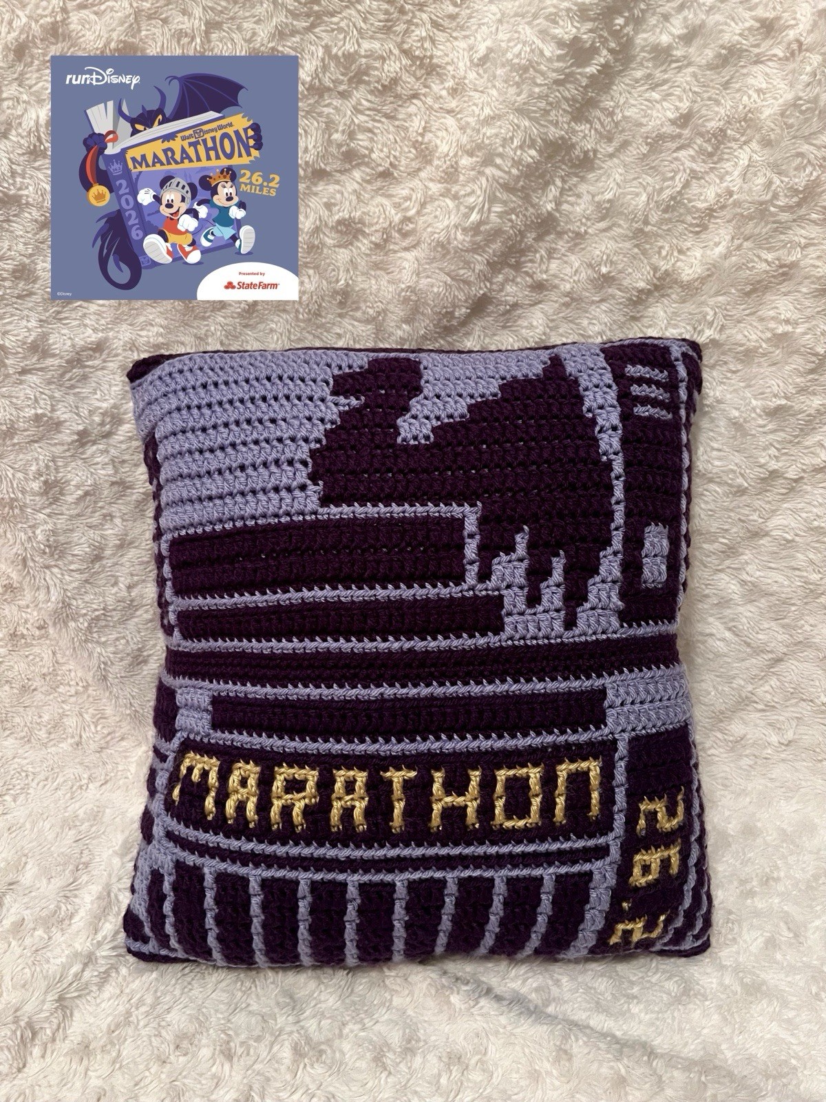 Handmade Crochet Pillow - RunDisney - Marathon Weekend 2026