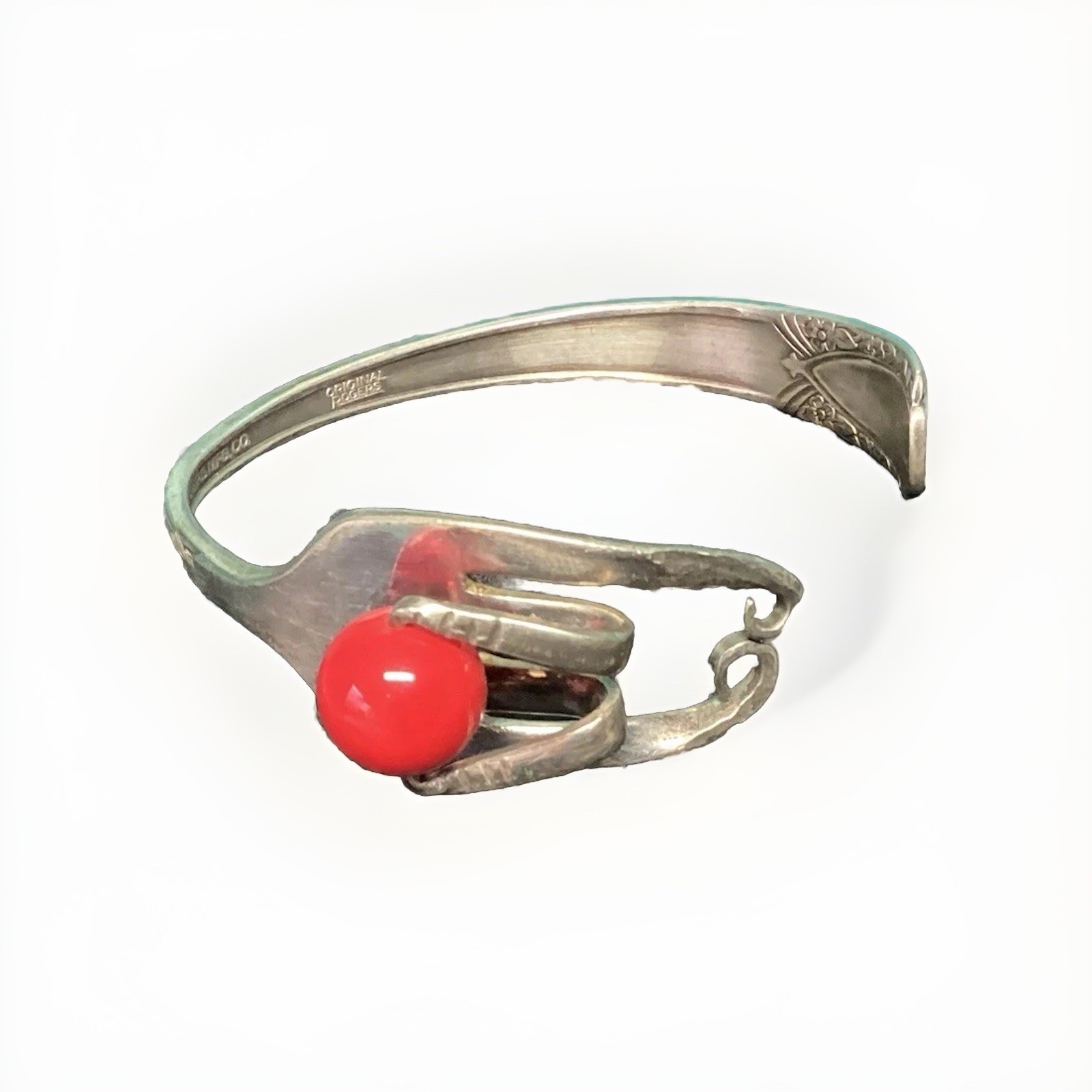 Handmade Artisan FORK made into a Bracelet with Red Bead
