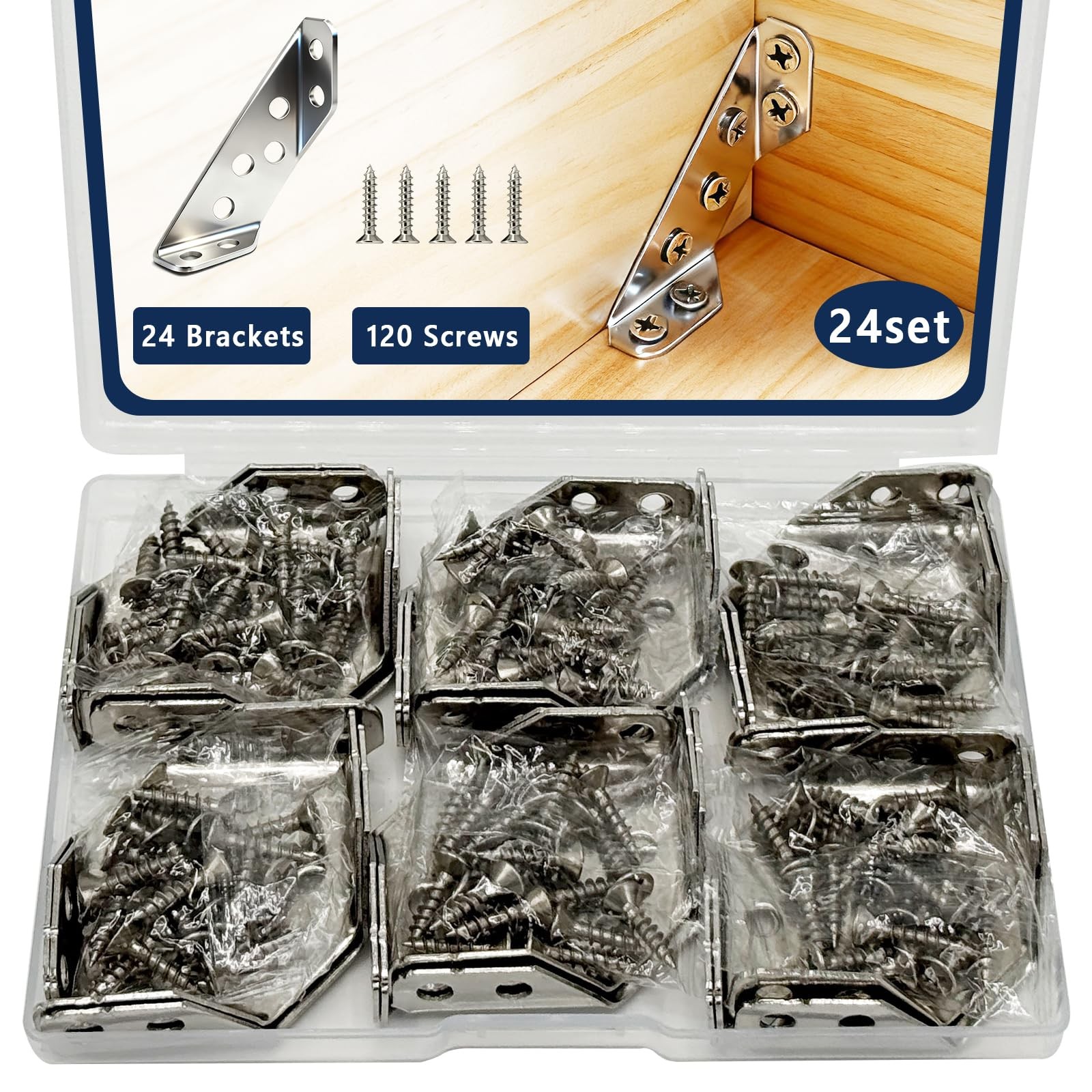 24-Pack Stainless Steel L Bracket with 120 Pieces Self-Tapping Screws Univers...
