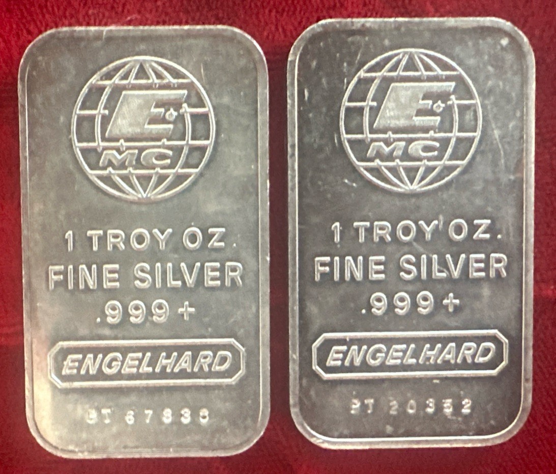 🔥🔥2-Engelhard Classic Globe E/mc Low Mint 1oz Silver Bars PT20352, PT67838🔥🔥