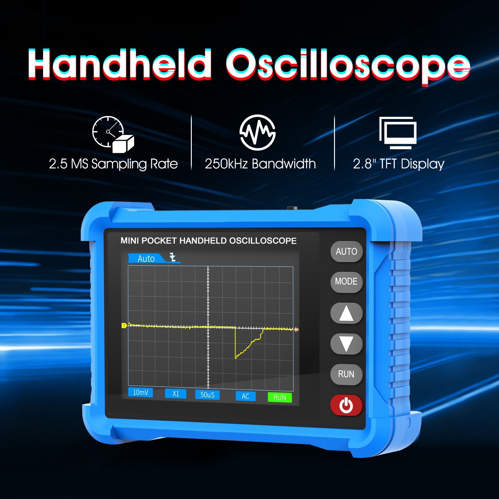 Mini Handheld Oscilloscope Type-C Portable Digital Oscilloscope 250KHz / 2.5MS/s