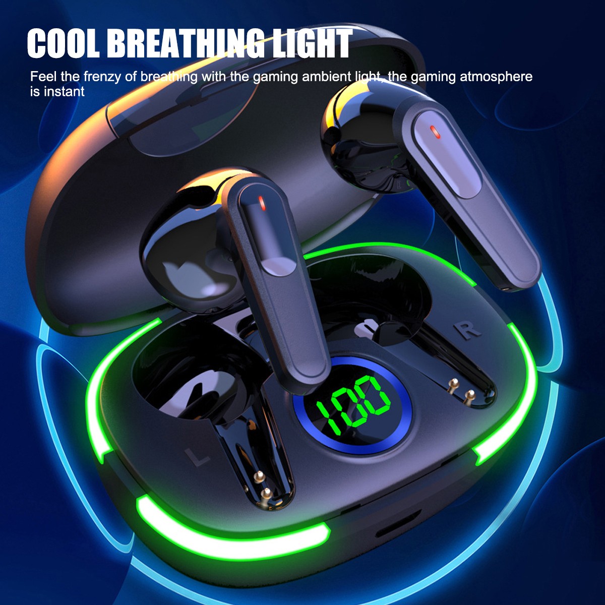 LED Display Wireless Bluetooth 5.3 Earbuds Waterproof Headset Noise Cancelling