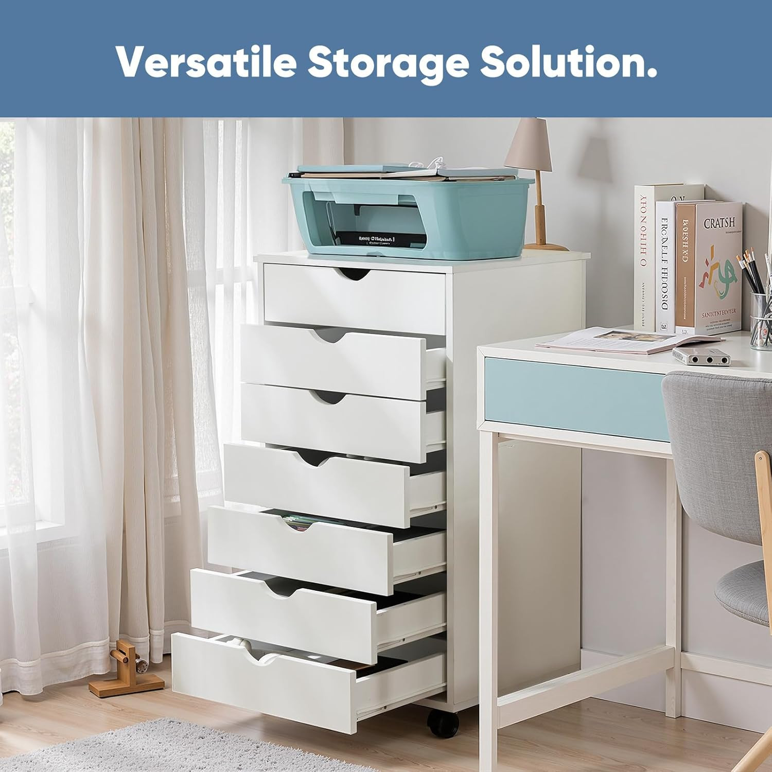 7 Drawer Mobile File Cabinet under Desk Storage Organization with Wheels Vertica