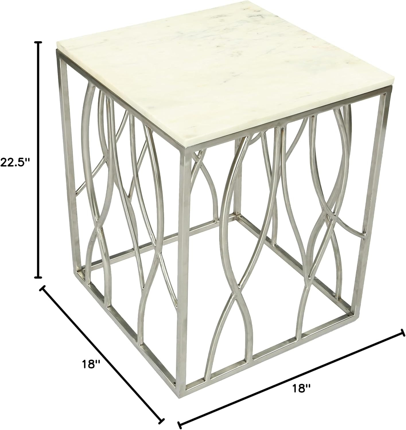 Kameral Marble End Table with Stainless Steel Base, Square