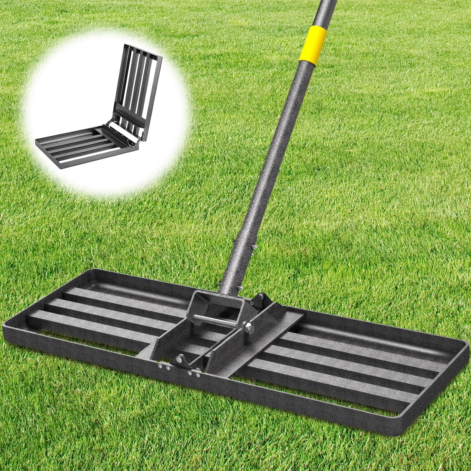 Lawn Leveling Rake 30x10 Inch 6.2ft Lawn Leveler Tool Stainless Steel Adjustable