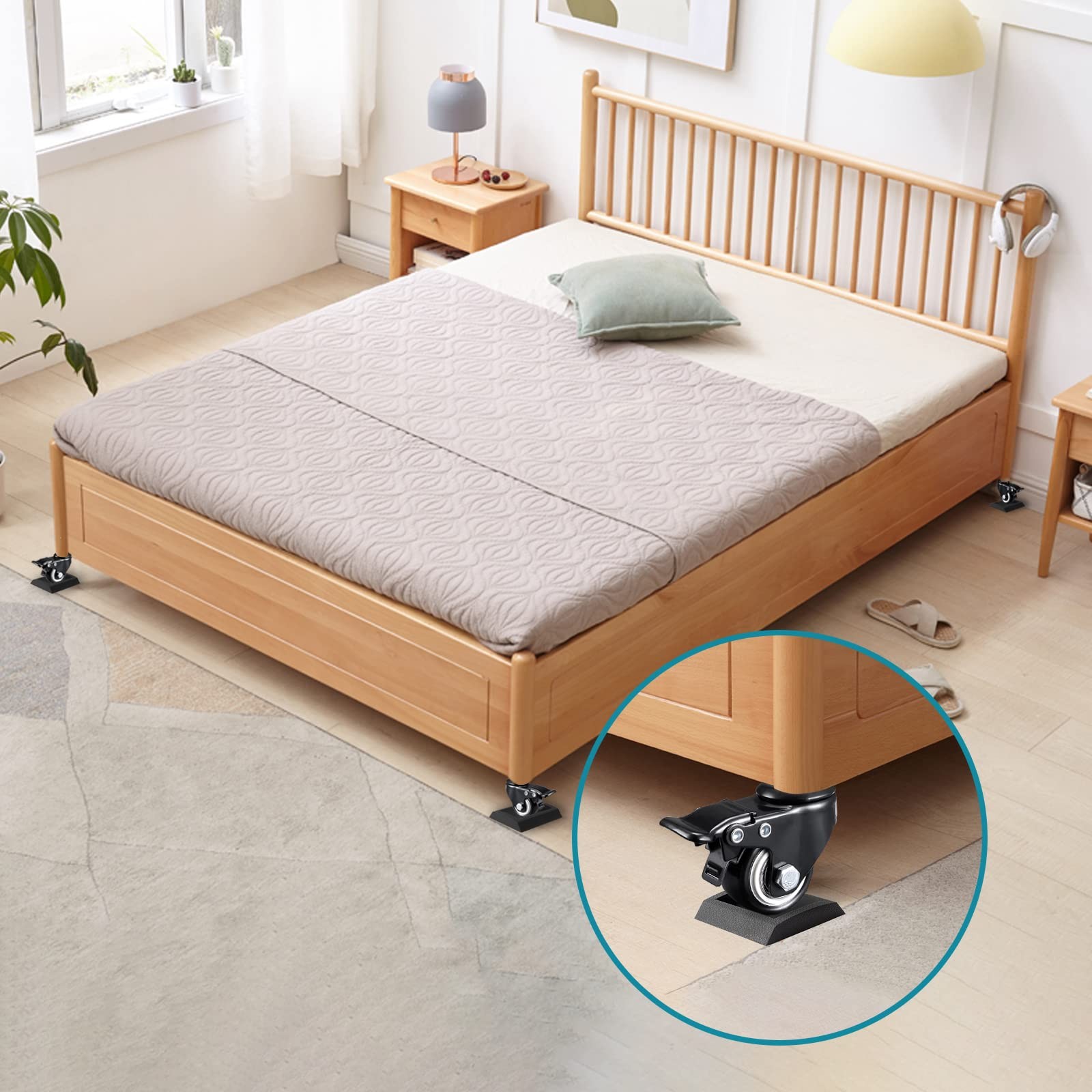 Bed Stoppers Furniture Stopper, 4 Pack Wheel Rectangle-4PCS, Rectangle-4pcs