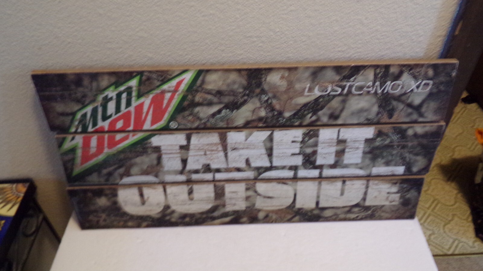 Mtn Mt. Dew Take it Outside Lost Camo XD Large Wooden Sign Soda Hunting