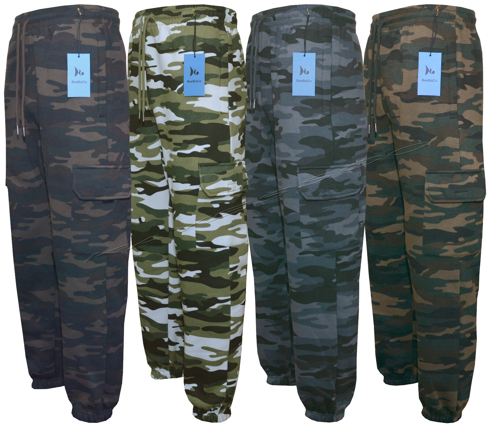 Mens Elasticated Cargo Combat Joggers Camouflage Bottoms with Zip Pockets M-3XL