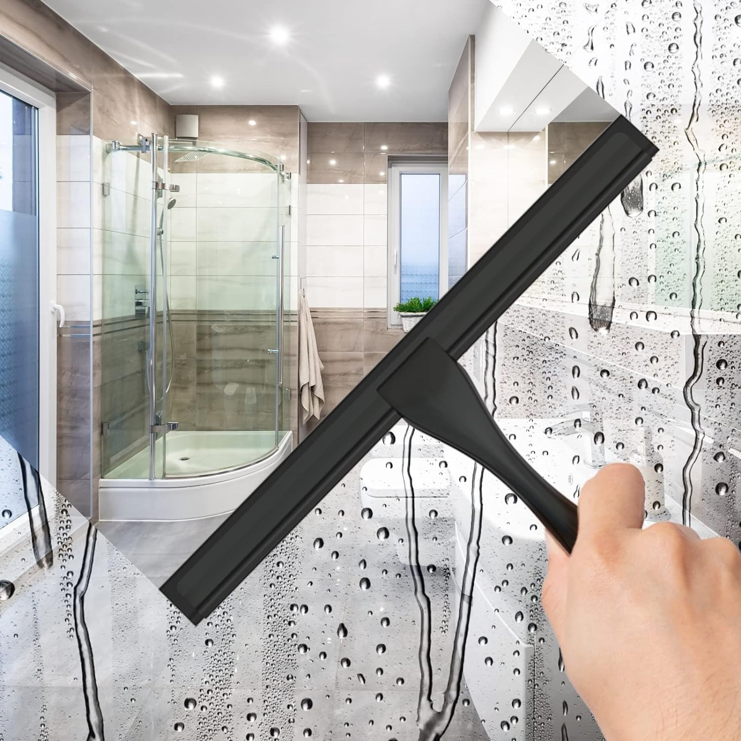 All Purpose Shower Squeegee 10 Inch with 2 Hooks Black