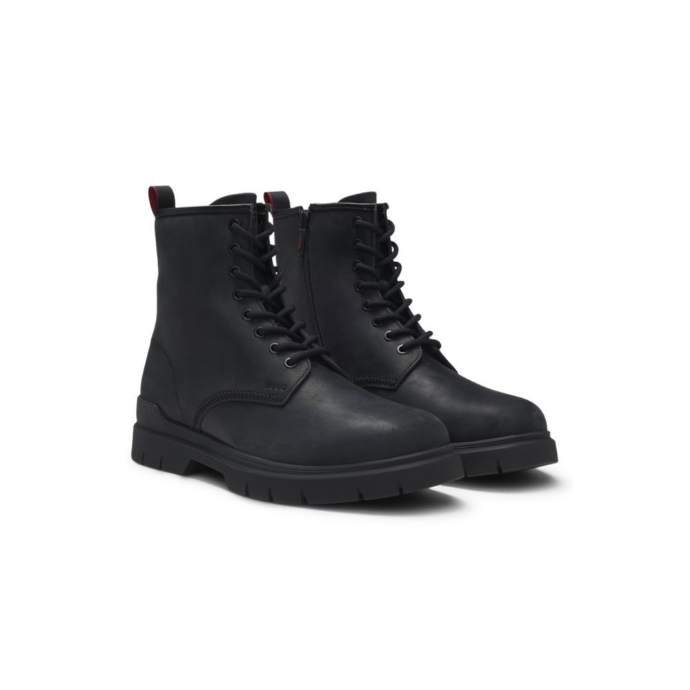 HUGO LEATHER HALF BOOTS WITH EMBOSSED LOGO - SIZE: MEN 8 - BLACK