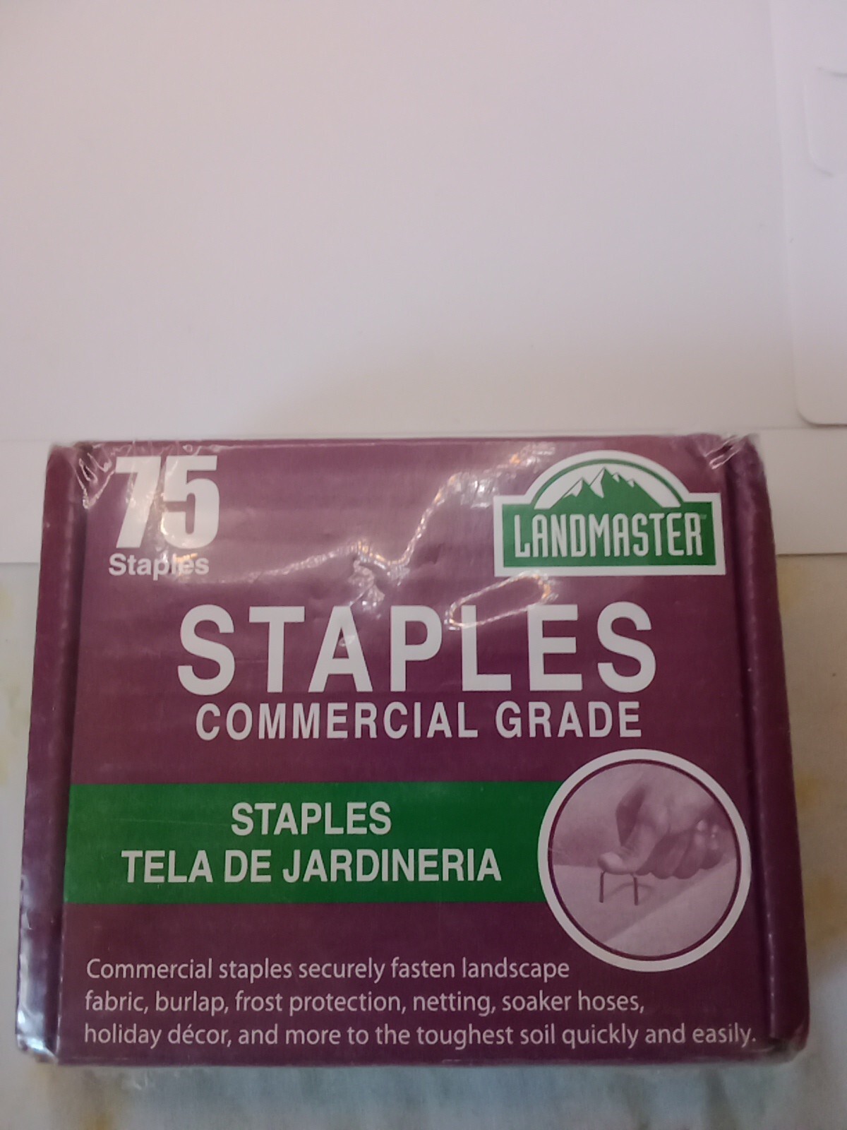 NEW - 75 CT BOX LANDMASTER 1"X4" COMMERCIAL GRADE FABRIC/GARDEN STAPLES